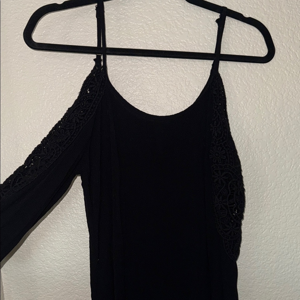 Black Cold Shoulder Top with Lace Detail